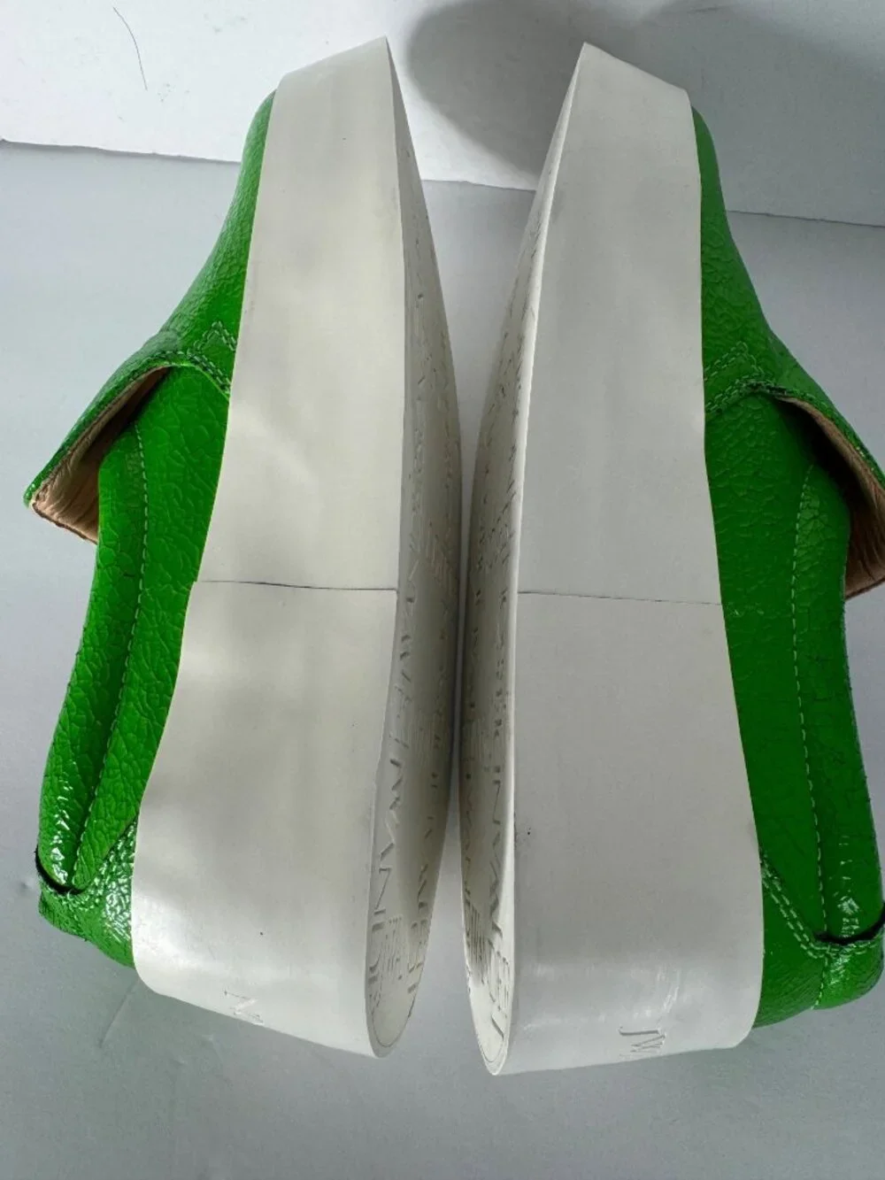 JW Anderson Leather Crackle Florescent Slip on Platform Shoes Green Calf EU 36